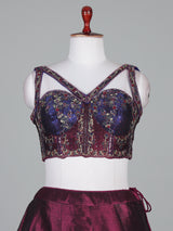 Purple blue silk lehenga choli with zardosi work