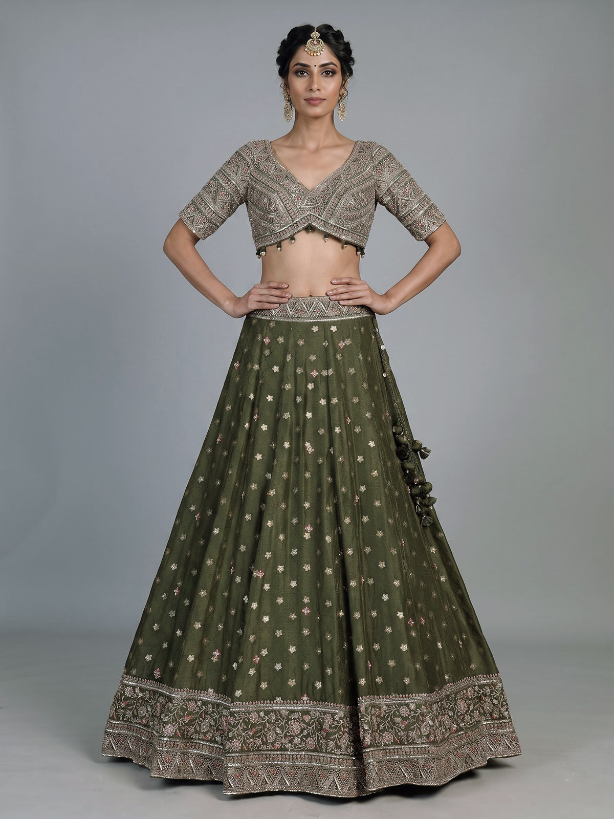 Mehendi green silk embroidered lehenga choli with dupatta