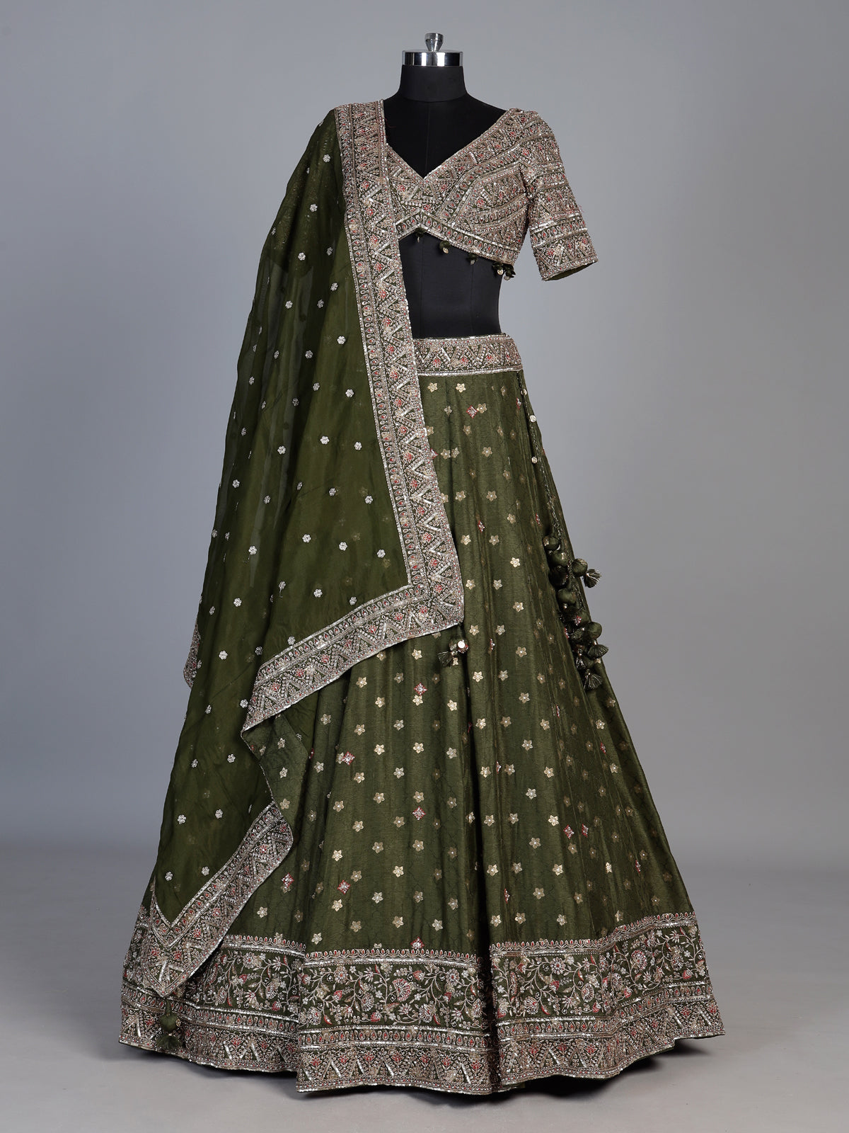 Mehendi green silk embroidered lehenga choli with dupatta