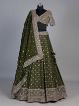 Mehendi green silk embroidered lehenga choli with dupatta