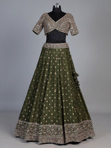 Mehendi green silk embroidered lehenga choli with dupatta