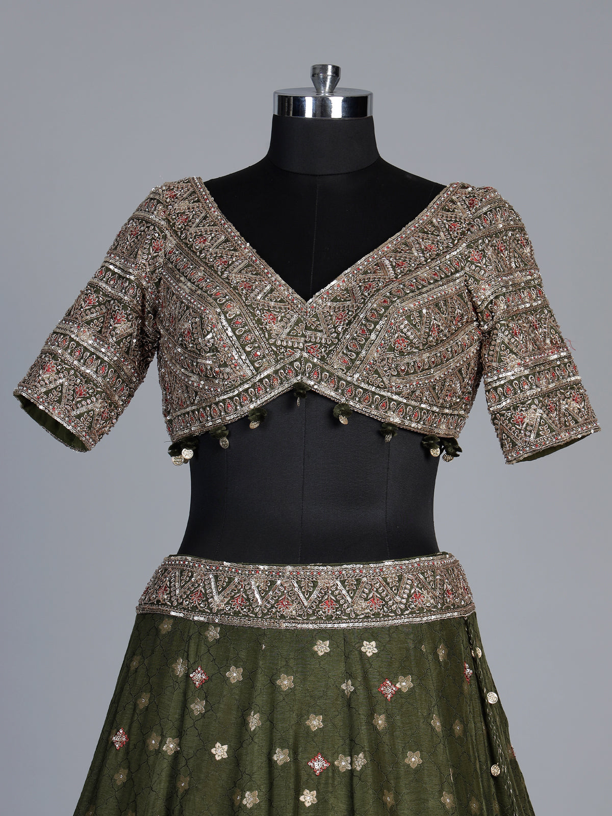 Mehendi green silk embroidered lehenga choli with dupatta