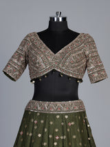 Mehendi green silk embroidered lehenga choli with dupatta