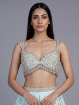 Mint blue chiffon embellished lehenga choli with dupatta