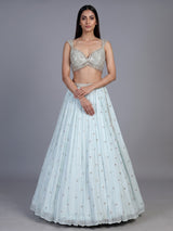 Mint blue chiffon embellished lehenga choli with dupatta