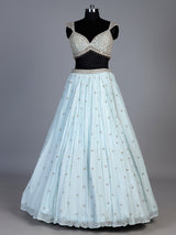 Mint blue chiffon embellished lehenga choli with dupatta