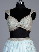 Mint blue chiffon embellished lehenga choli with dupatta
