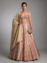 Pastel grey jacquard geometric floral lehenga choli with dupatta