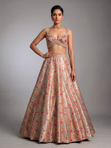 Pastel grey jacquard geometric floral lehenga choli with dupatta