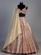 Pastel grey jacquard geometric floral lehenga choli with dupatta