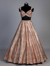 Pastel grey jacquard geometric floral lehenga choli with dupatta