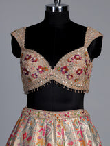 Pastel grey jacquard geometric floral lehenga choli with dupatta