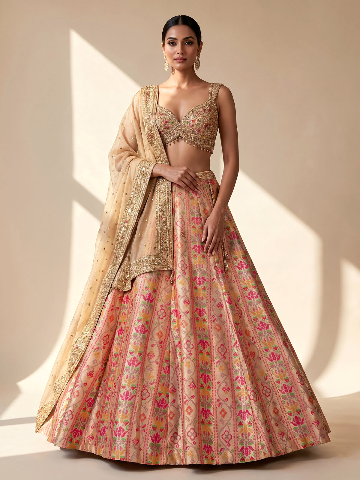 Rani pink jacquard geometric floral lehenga choli with dupatta