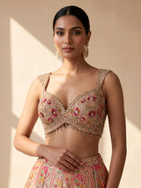 Rani pink jacquard geometric floral lehenga choli with dupatta