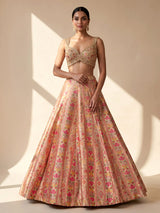 Rani pink jacquard geometric floral lehenga choli with dupatta