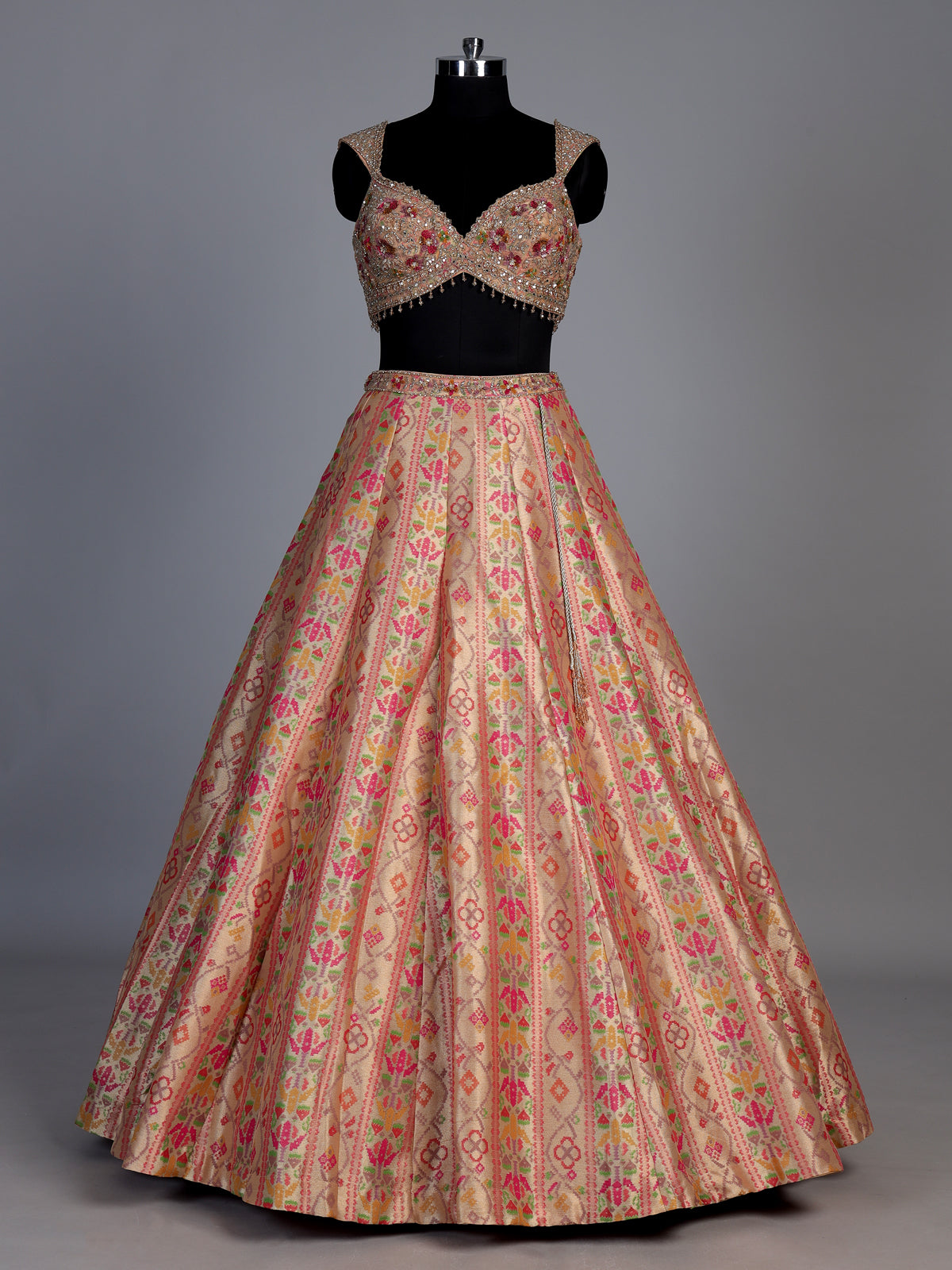 Rani pink jacquard geometric floral lehenga choli with dupatta