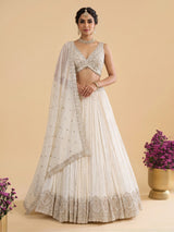 Cream georgette resham embellished lehenga choli with dupatta