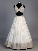 Cream georgette resham embellished lehenga choli with dupatta