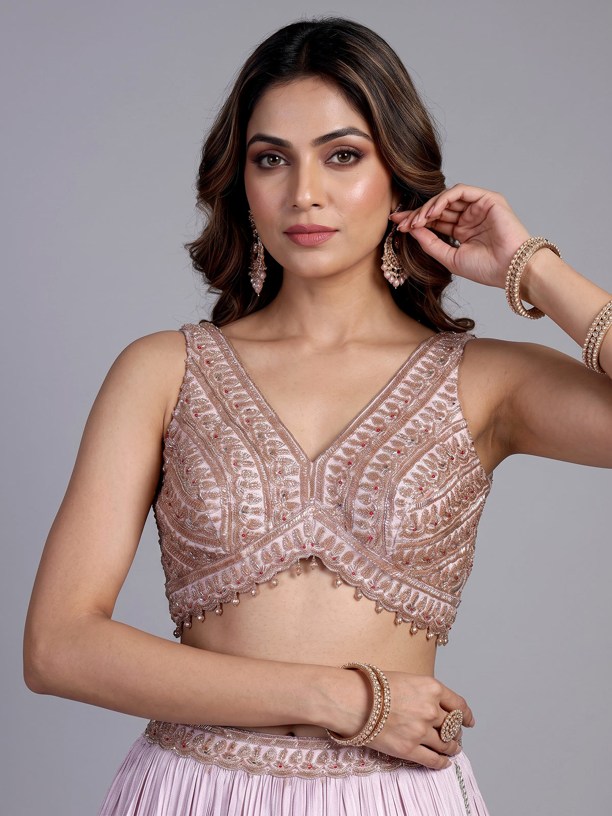 Pink silk embellished lehenga choli with elegant dupatta