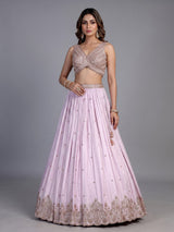 Pink silk embellished lehenga choli with elegant dupatta