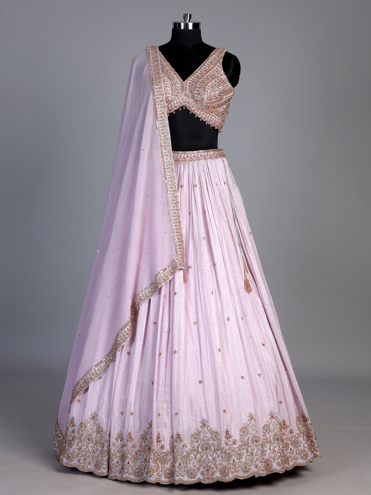 Pink silk embellished lehenga choli with elegant dupatta