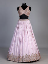 Pink silk embellished lehenga choli with elegant dupatta