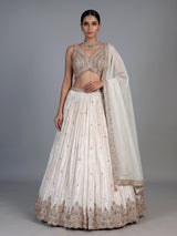 Cream silk embellished lehenga choli with elegant dupatta