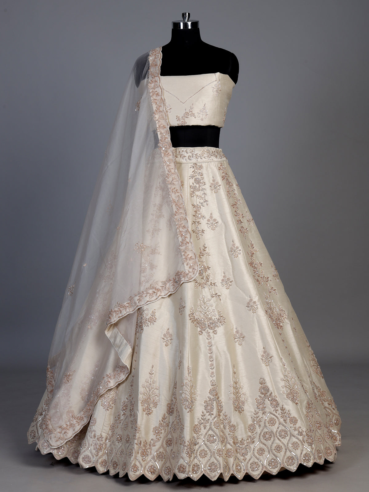 Off white raw silk unstitched lehenga choli for weddings