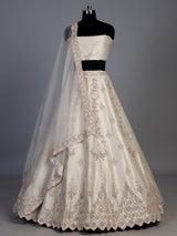 Off white raw silk unstitched lehenga choli for weddings