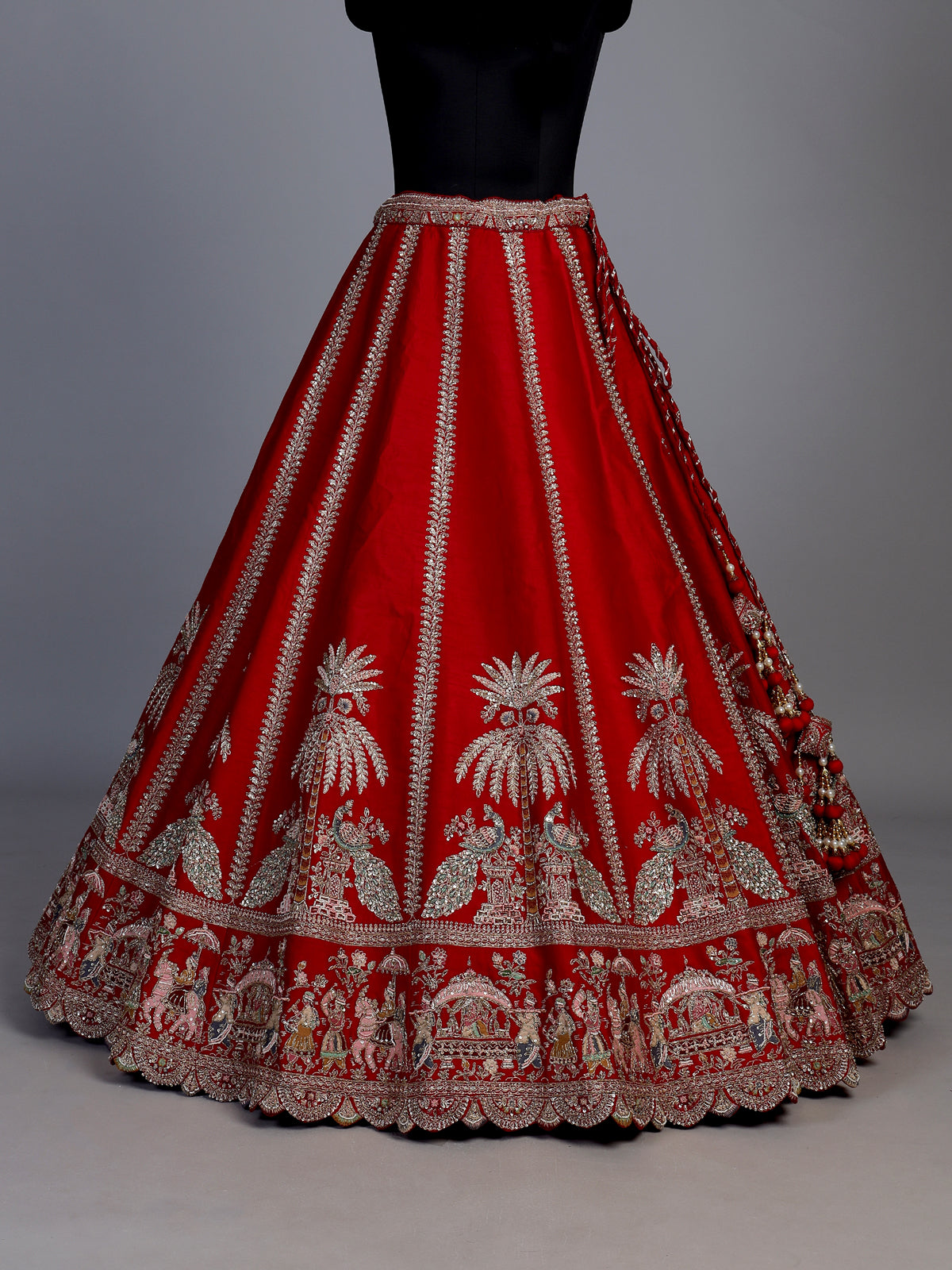 Red bridal raw silk unstitched lehenga choli