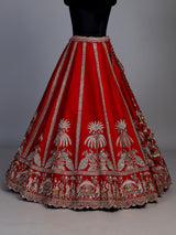 Red bridal raw silk unstitched lehenga choli