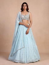 Sky blue chiffon georgette lehenga with sparkling embellishments