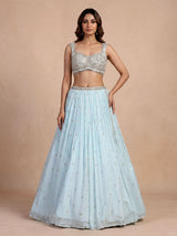 Sky blue chiffon georgette lehenga with sparkling embellishments