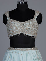 Sky blue chiffon georgette lehenga with sparkling embellishments