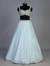 Sky blue chiffon georgette lehenga with sparkling embellishments