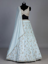 Mint blue georgette lehenga with floral embellished elegance