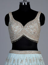 Mint blue georgette lehenga with floral embellished elegance