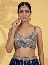 Navy blue georgette embellished lehenga choli with dupatta