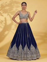 Navy blue georgette embellished lehenga choli with dupatta