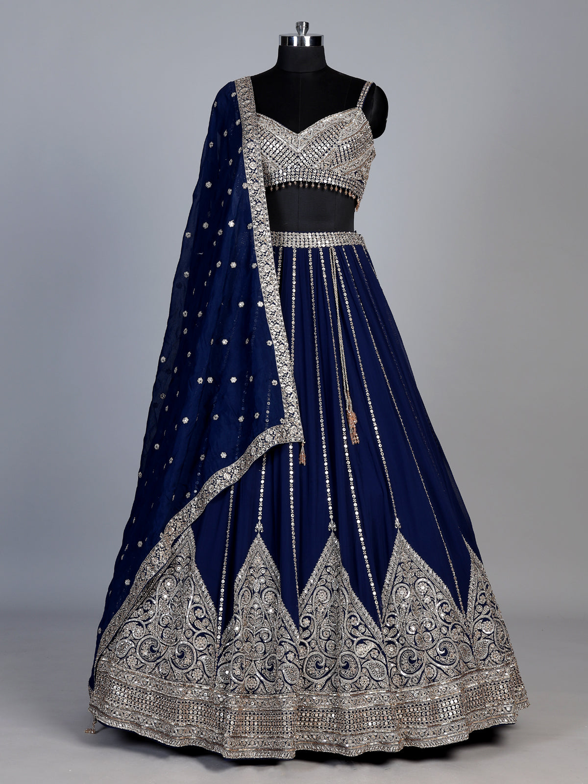 Navy blue georgette embellished lehenga choli with dupatta