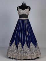 Navy blue georgette embellished lehenga choli with dupatta