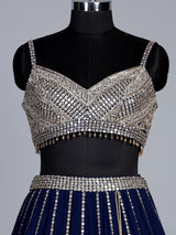 Navy blue georgette embellished lehenga choli with dupatta