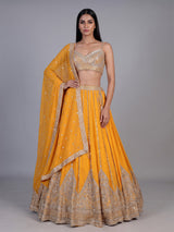 Mustard yellow georgette embellished lehenga choli with dupatta