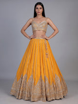 Mustard yellow georgette embellished lehenga choli with dupatta