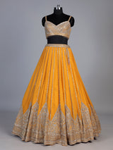 Mustard yellow georgette embellished lehenga choli with dupatta