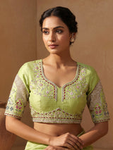 Pista green raw silk unstitched lehenga choli for wedding