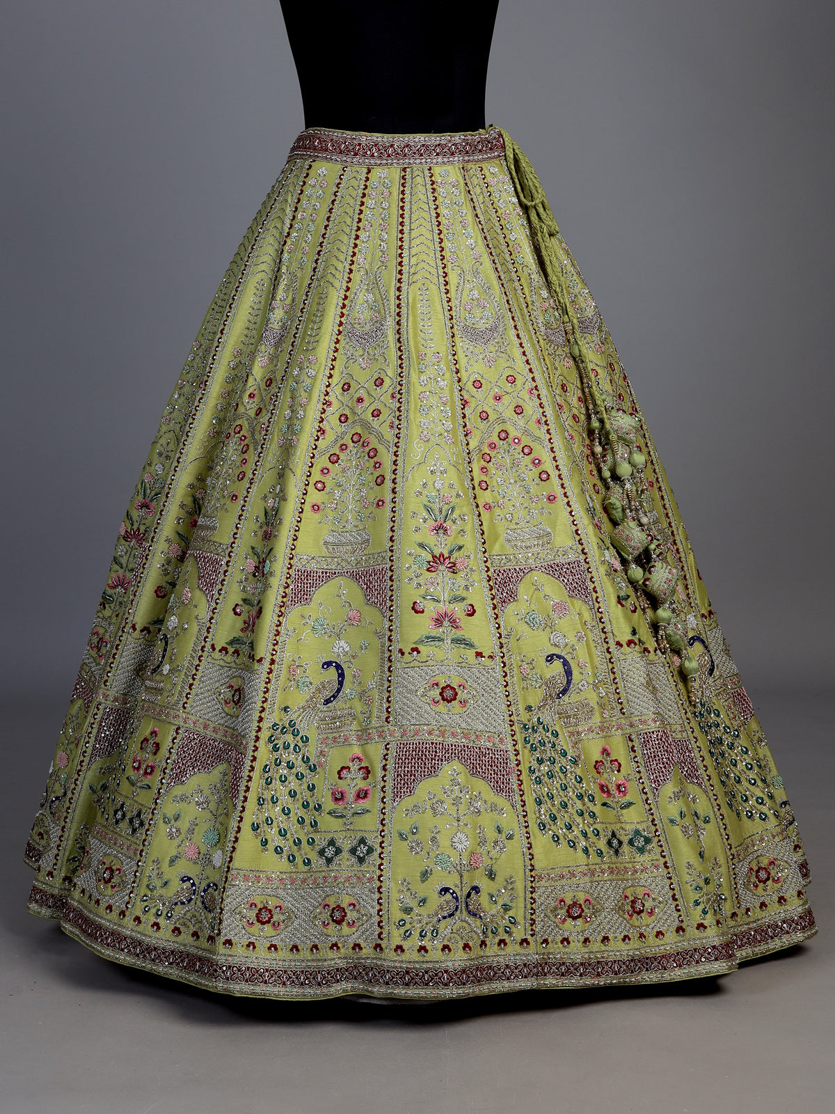 Pista green raw silk unstitched lehenga choli for wedding