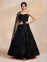 Black georgette designer lehenga choli with elegant sequin embellishments