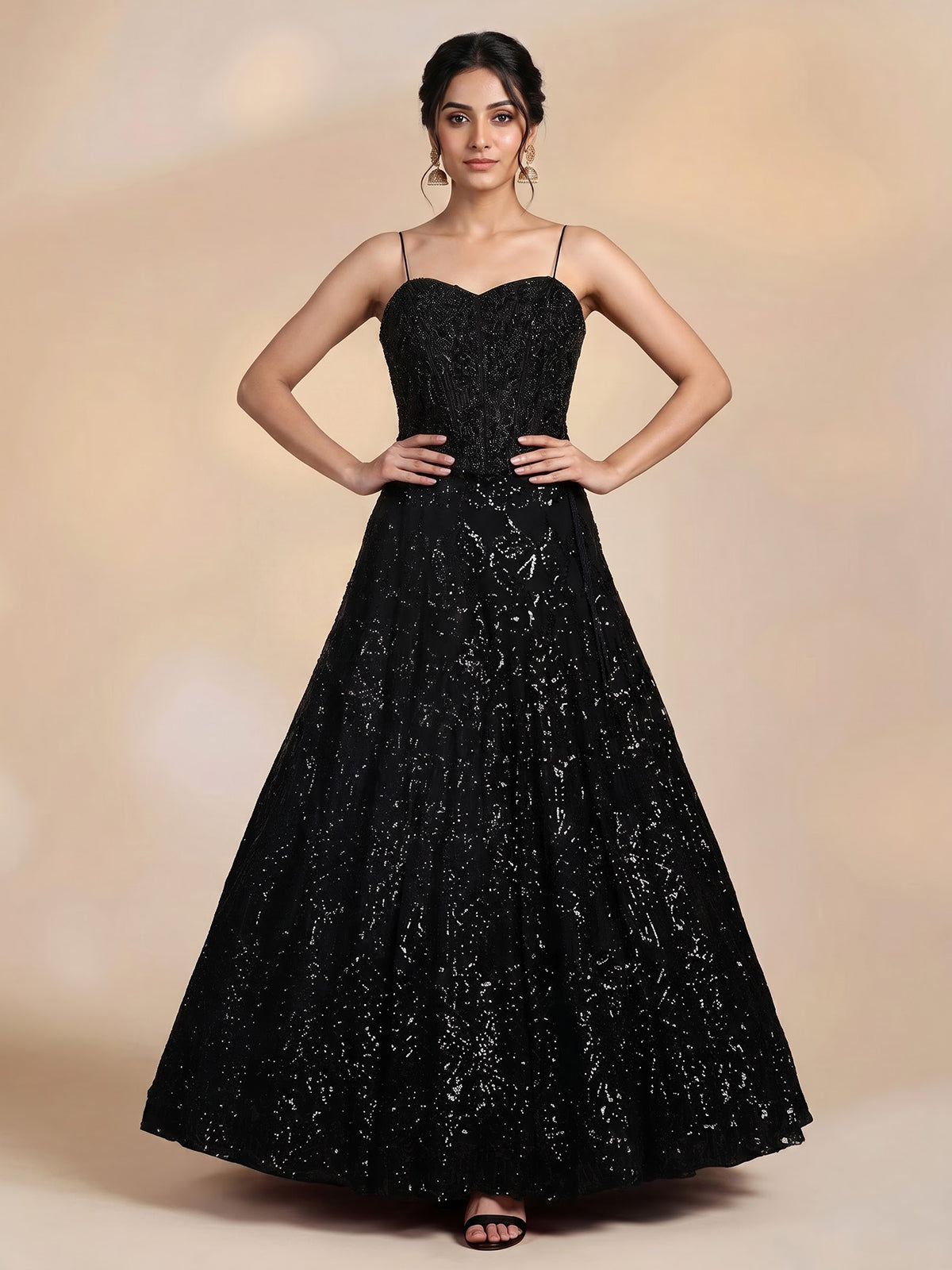 Black georgette designer lehenga choli with elegant sequin embellishments