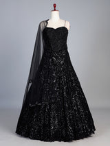 Black georgette designer lehenga choli with elegant sequin embellishments